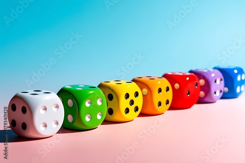 Colorful dice in a diagonal row showing spectrum