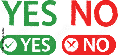 Yes and no choice icons set positive green checkmark symbol negative red x mark rejection buttons