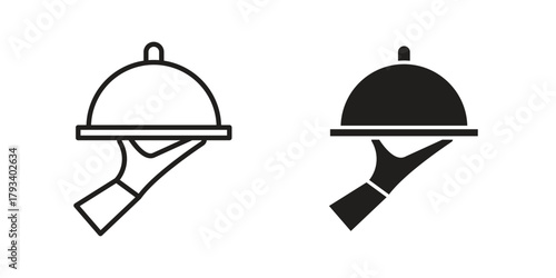 Hand holding tray icon in trendy flat style design. Vector graphic illustration.
