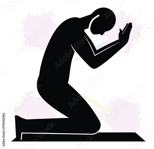 Silhouette Man Kneeling and Praying, Symbolizing Hope or Despair