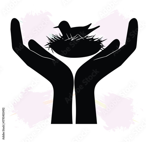 Hands Gently Protecting a Bird Nest Symbolizing Care and Life