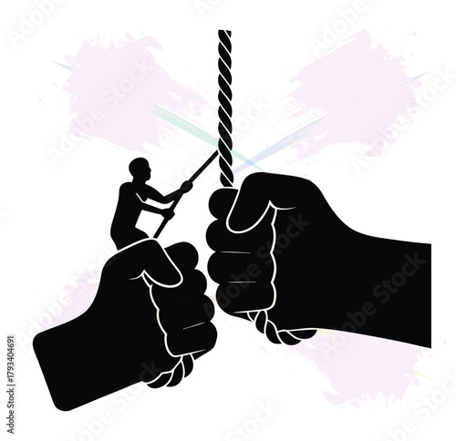 Teamwork depicted in a symbolic illustration of strength and determination by pulling a thick rope