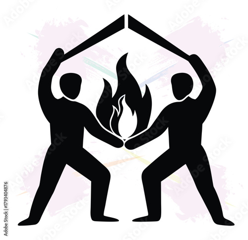 Stylized People in Aggression and Conflict: A Graphic Representation of Struggle and Fire