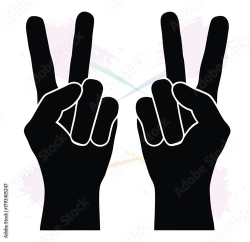 Two hands gesturing peace and friendship on a textured white background design element