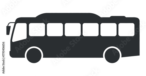 Black bus side view silhouette icon, vector illustration of public transport isolated on white background, clean composition