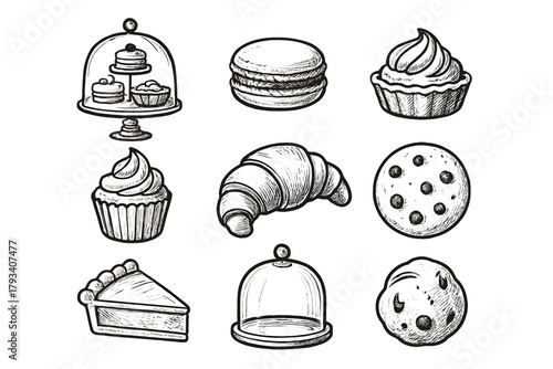 Cookie elegant icons macaron croissant vector slice tart dome cupcake icon bakery