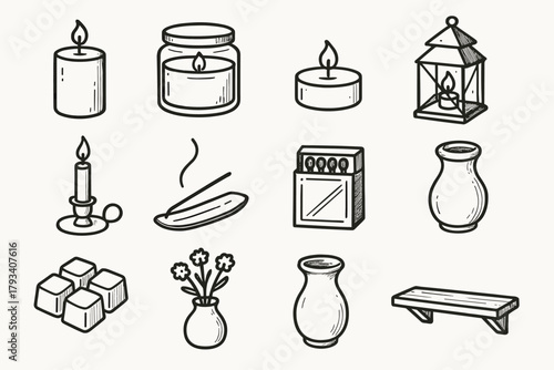 Melts pillar vector icon shelf light holder vase candle dried wooden icons