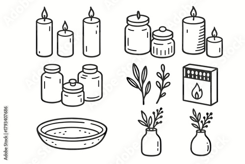 Icons interior vector tray dried shelf icon candle decor matchbox hygge pillar