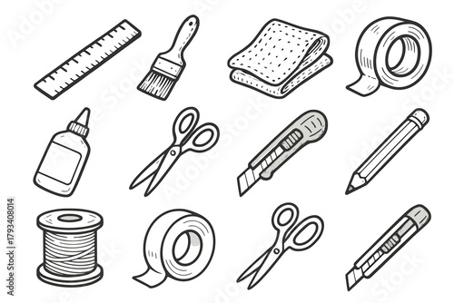 Tools craft icon icons paintbrush scissors vector fabric bench glue maker knife