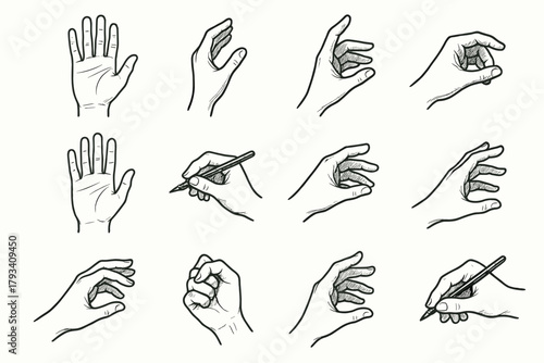 Curled side icons view icon pose vector hand reaching fine motion art