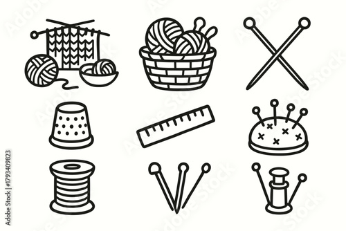 Pin icon cushion setup knitting basket needles vector workspace icons spool handcraft