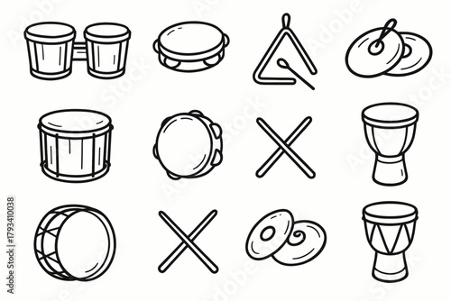 Music icon instruments vector icons rhythmic drum bongos triangle instrument tambourine hand