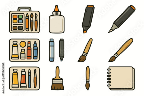 Knife vector supplies icons bottle media sketchbook icon marker craft brush art