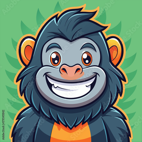 Happy cartoon gorilla smiling widely with a friendly expression