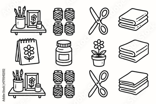 Pot collection craft thread vector cloth creative folded jar display icon flower