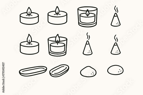 Glass pebble holder vector minimalist layout icon cone incense wooden candle icons