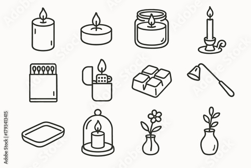 Snuffer icon flower vector sprig holder collection dome tea candle pillar