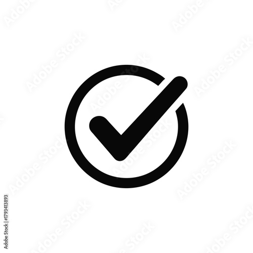 A black checkmark icon inside a circle symbolizes approval and completion.