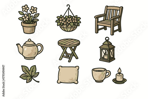 Icon outdoor potted garden watering icons chair hanging table can veranda vine