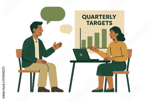 Business meeting discussion on quarterly targets with chart presentation
