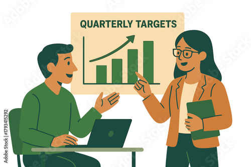 Business meeting with data presentation and growth chart discussion in office setting