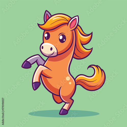 Cute cartoon horse standing on hind legs, happy and playful pose.