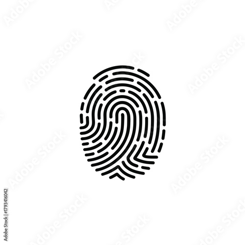 A close-up graphic of a black fingerprint on a white background, representing identity.