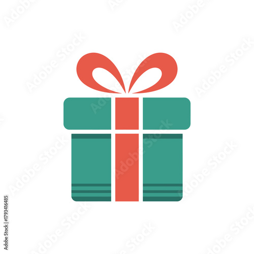 A turquoise gift box with a red ribbon is presented on a white background.