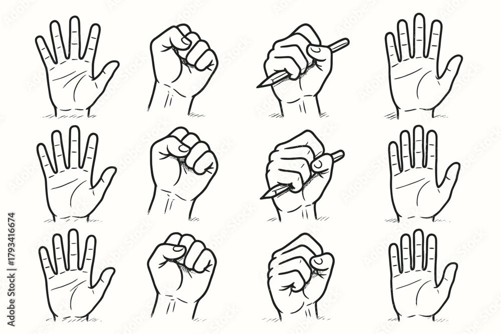 Fototapeta premium Sketch spread light icon outline modern style hand vector icons gesture pencil