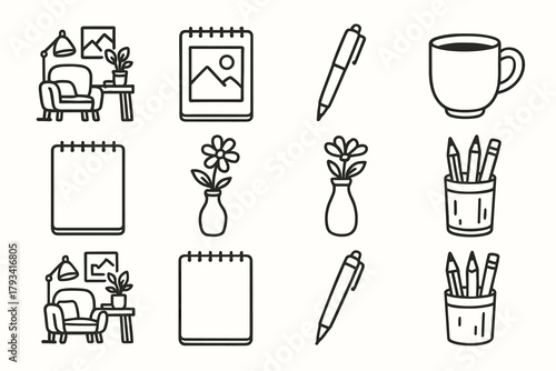 Corner cup pen icons nook art vase vector cozy jar icon sketchpad