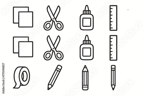 Tape icons ruler scissors icon vector layout glue pencil minimal creative craft