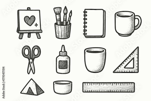 Weekend notebook craft vector icon creative icons ruler cup scissors corner mood