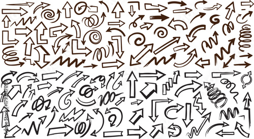 Collection of Hand Drawn Brush Stroke Arrows and Swirls doodle