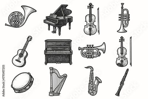 Piano violin icon music grand vector icons cello mix classic trumpet instrument
