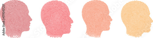Four Human Head Silhouettes Made of Fingerprint Patterns abstract background