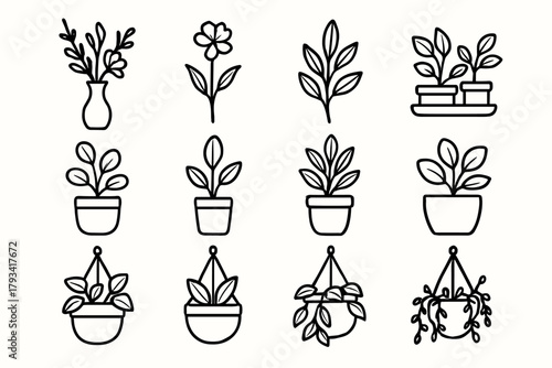 Icon tray hanging stem vase decor leafy vector branch arrangement pot icons