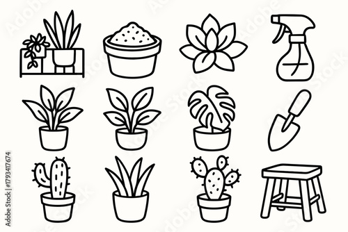 Zone pot modern plant vector icon bottle stool spray succulent soil