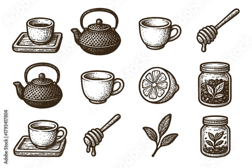 Jar tea vector slice icon rustic dipper mood cast teapot