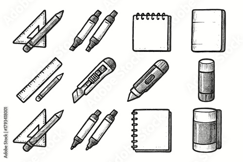 Icons vector workspace markers ruler art icon knife sketchbook cutter stick essentials