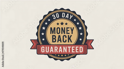 30 day money back guaranteed badge, vintage style, return policy