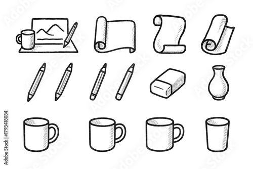 Roll vase icons small setup icon eraser paper vector peaceful pencil art