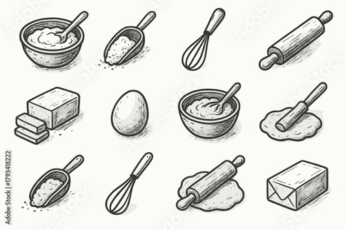 Butter rolling egg icon bakery icons whisk baking flour pin vector essentials