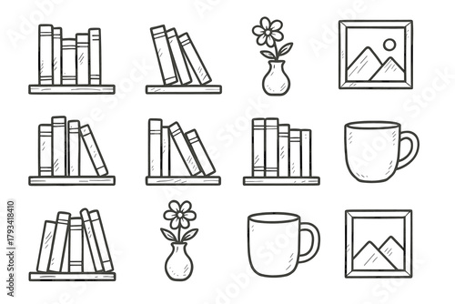 Picture icon vase frame icons mug book artistic leaning vector flower books