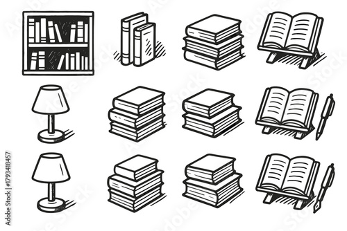 Holder vector icon lamp pen library stacked scene mood set volumes