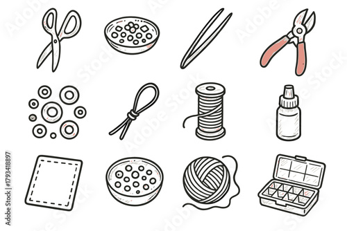 Cutter wire beads craft icons storage thread vector tools icon box accessories