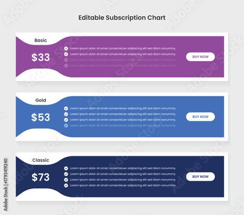 Subscription plans pricing comparison table infographic template: business price chart template, Web banner checklist template design. Design a price list comparison table.	