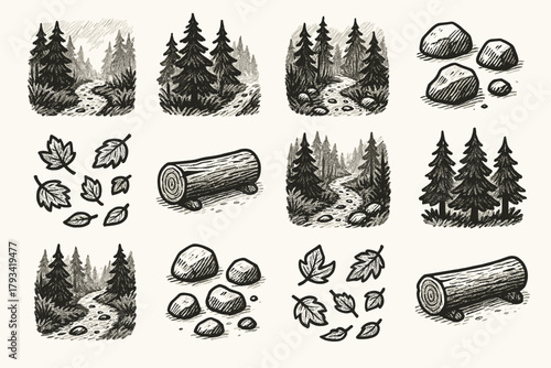 Icon path log vector leaves misty icons trail fallen forest stones