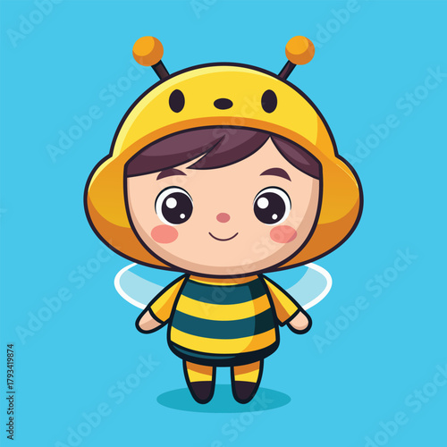Cute cartoon child dressed as a friendly bee mascot illustration