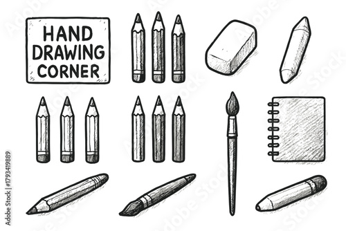 Tools brush sketch icons vector blending notebook pencil set daily sketching icon