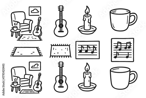 Practice rug icon view candle acoustic icons vector sheet rehearsal music cup